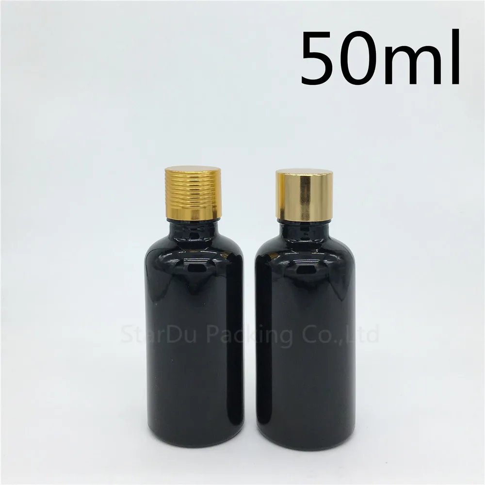 

480pcs 50ML Black Bottle , 50cc Vials Essential Oil Bottle With Gold Cap Plug Perfume Glass Bottles