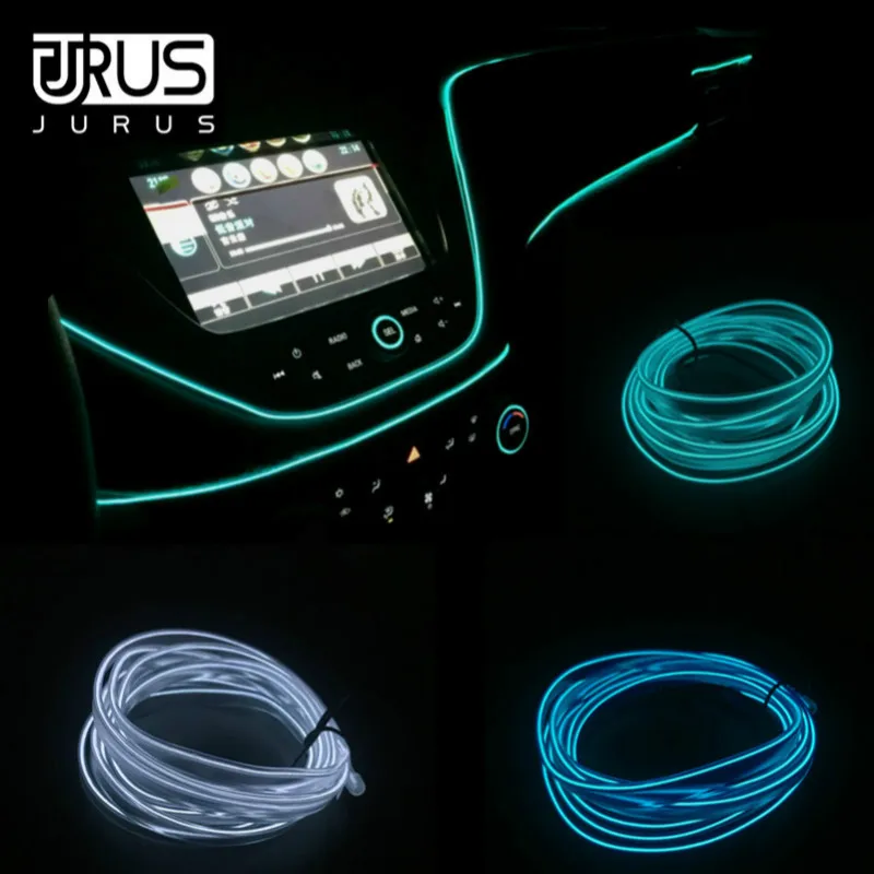 

JURUS 2Pcs 1M/2M/3Meter Neon Lights For Car Interior Glow El Wire Backlight Led 12V Flexible Car Led Light Strip Auto Accessorie