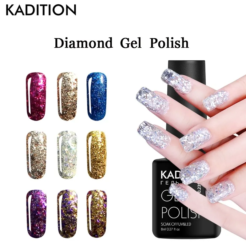 KADITION мерцающий Алмазный Гель лак для ногтей 8 мл полупостоянная 20 цветов