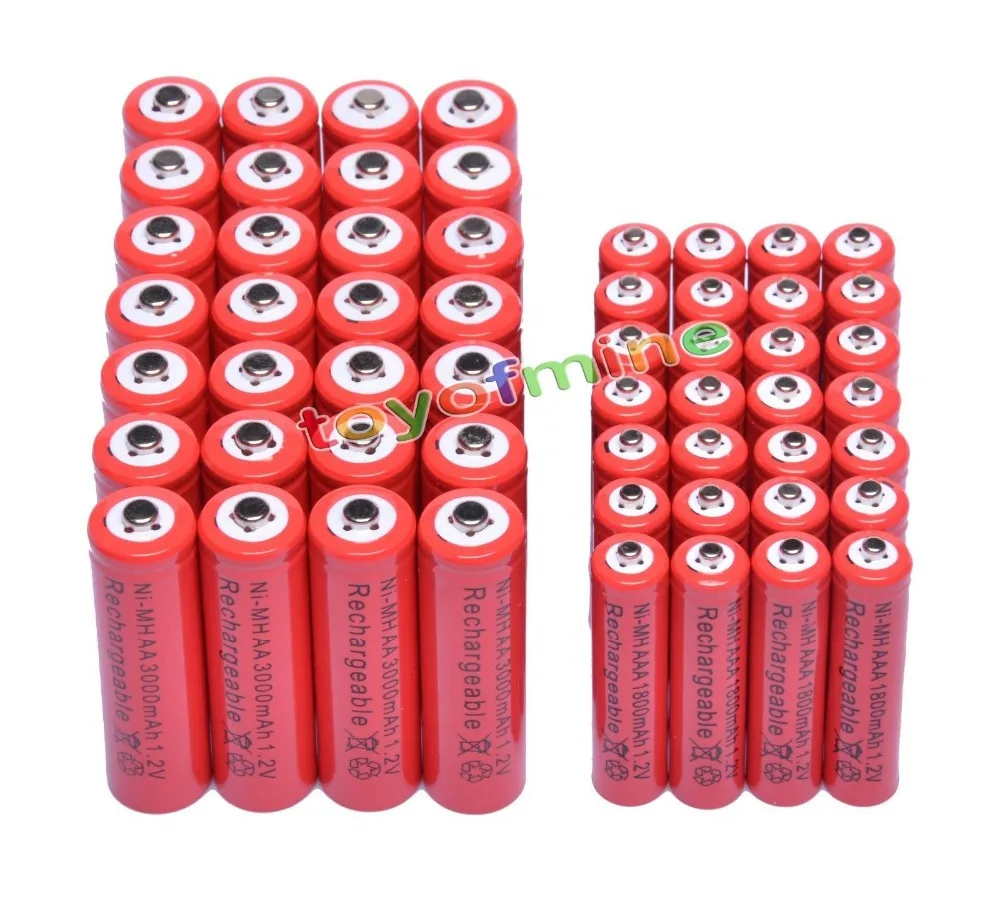 

28x AA 3000mAh + 28x AAA 1800mAh 1.2V NiMH Red Color cBattery Cell 2A 3A