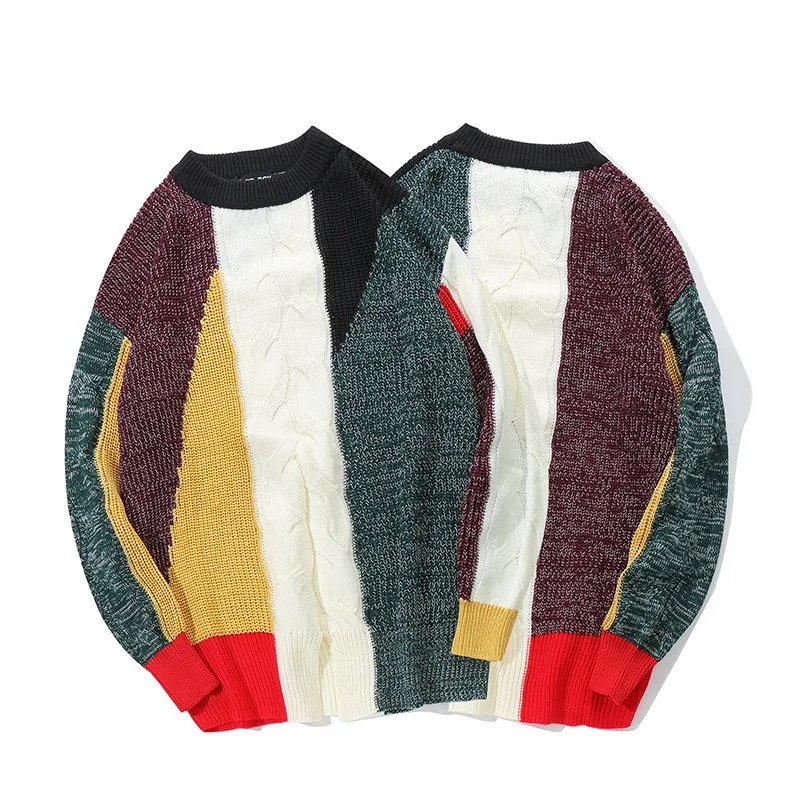 Мужской свитер и пуловер в стиле хип-хоп вязаный уличная одежда цветной блок