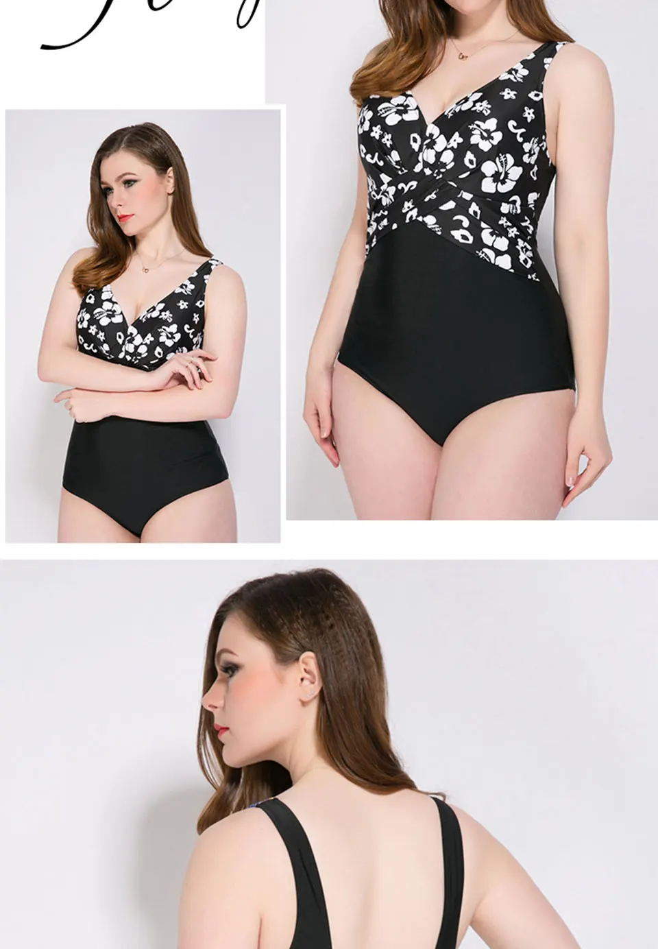SHSUE Large Size Swimwear One-Piece Swimsuit Women Push Up Beachwear Plus Size Swim Suit Bathing Monokini Suit Big Cup
