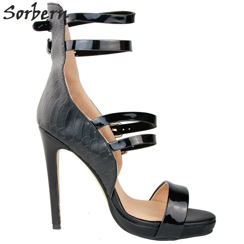 Sorbern Black Women Sandals Buckle Strap High Heels Ankle Strap Women Sandals Summer Sandal High Heels Women Platform Shoes
