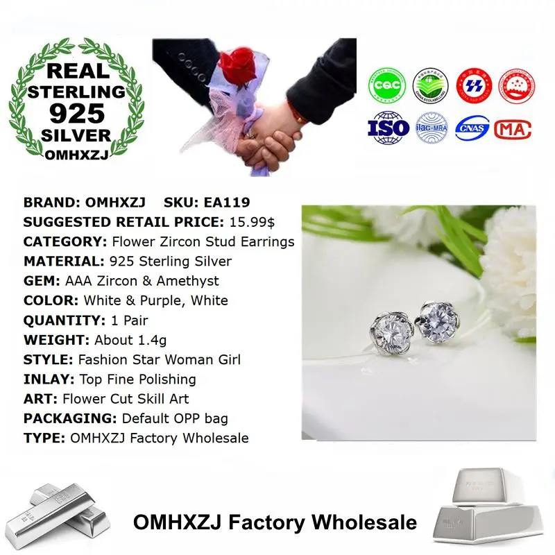 Женские вечерние серьги-гвоздики OMHXZJ серьги из стерлингового серебра 925 пробы с