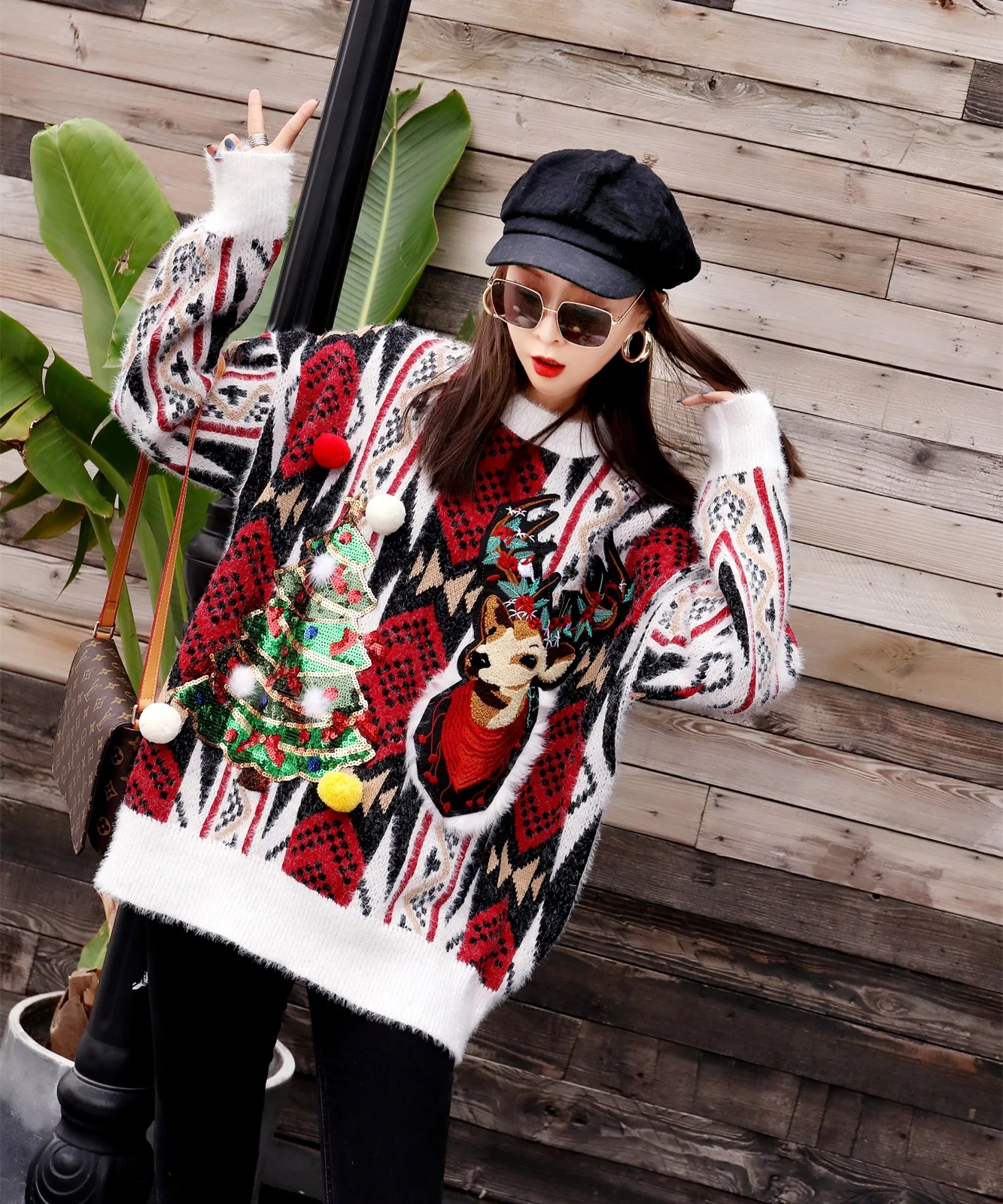 Свободный некрасивый Рождественский свитер 2018 зима расшитая блестками