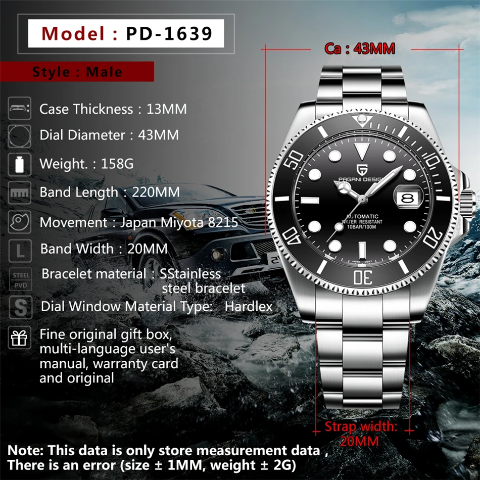 PAGANI Дизайн автоматические механические мужские часы Роскошные модные Seiko move Мужские t 30 м водонепроницаемые военные качественные мужские бизнес-подарок
