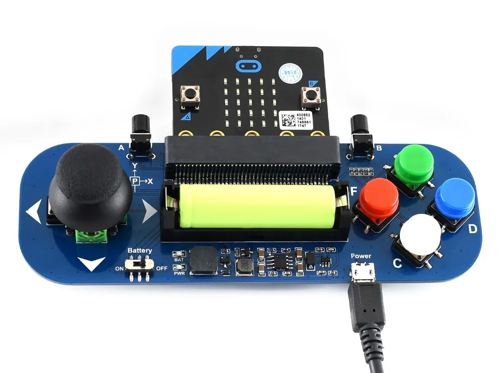 

Waveshare Gamepad expansion module for micro:bit Joystick and Buttons plays music powered from battery also charges the battery