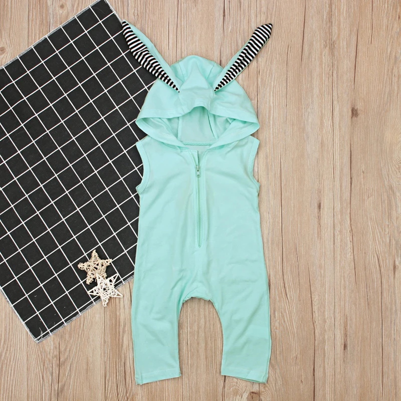 Милые детские комбинезоны с капюшоном и кроличьими ушками для младенцев одежда