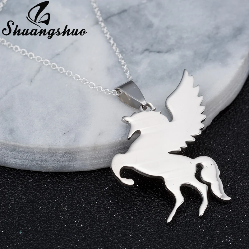 Шуангшуо ожерелье летающей лошади для девочек, детские аксессуары ювелирных изделий женщин, животное высказывание подвески.