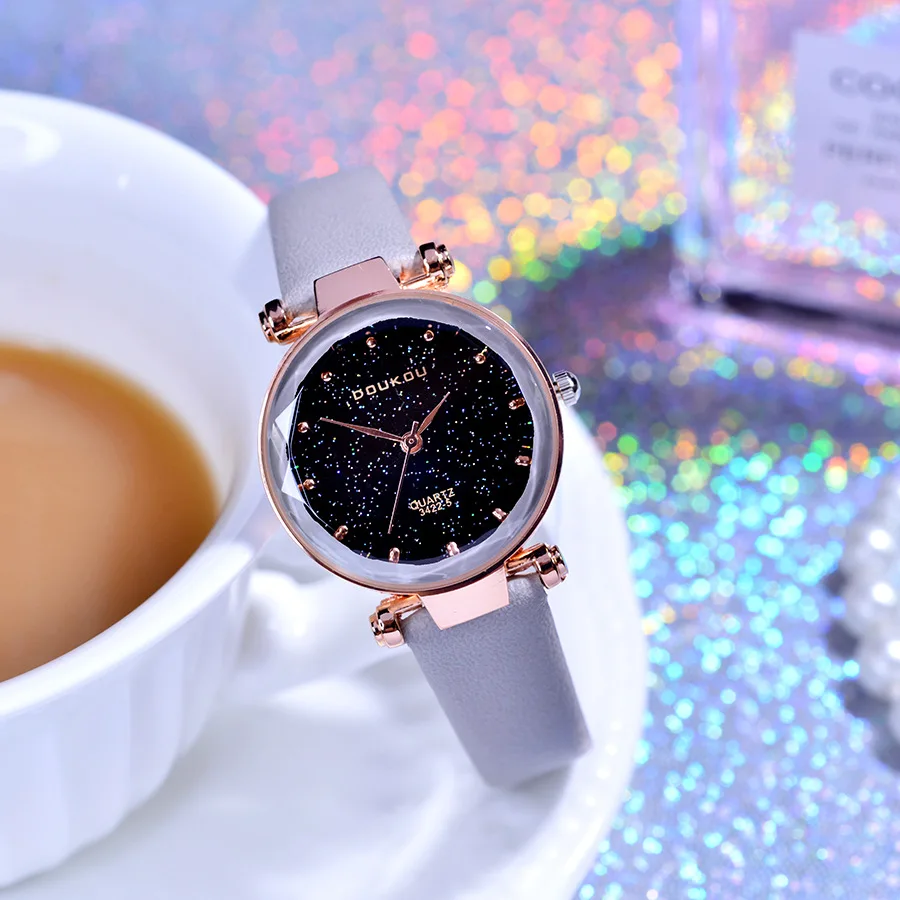 Звездное небо часы кожаные женские стильные маленькие кварцевые Montre Femme модные