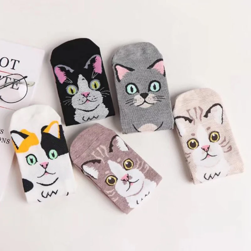 Peonfly отдыха мультфильм Черный Смешные милые кошки Носки для девочек женские узор