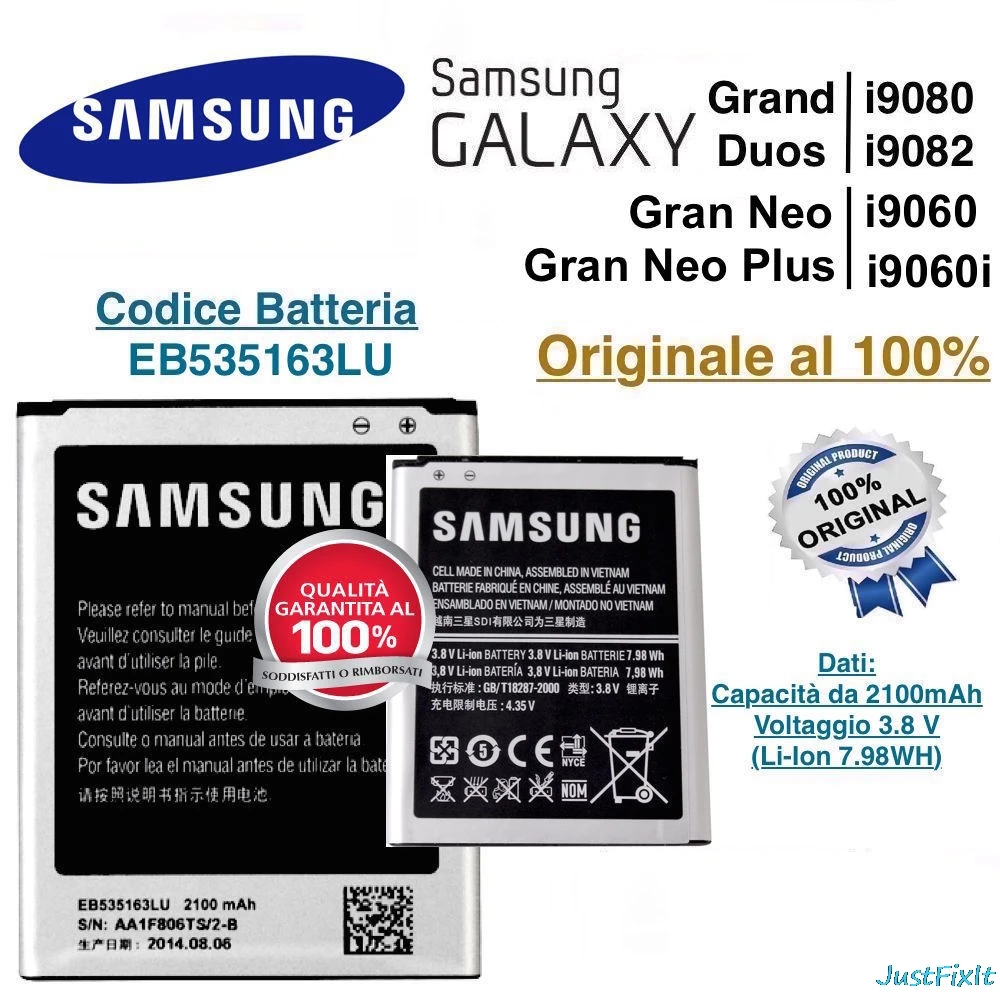 EB535163LU 100% оригинальный сменный аккумулятор для samsung Galaxy Grand DUOS I9082 I9080 I879 I9118