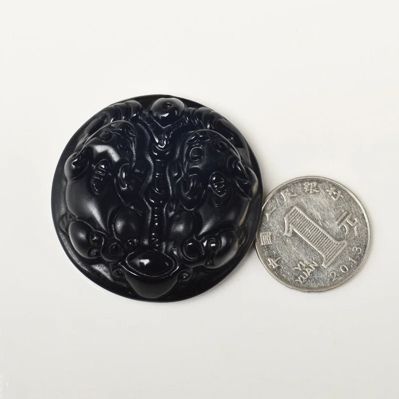 Красивая Ручная работа натуральный нефрит чёрный Обсидиан Резной пиксиу