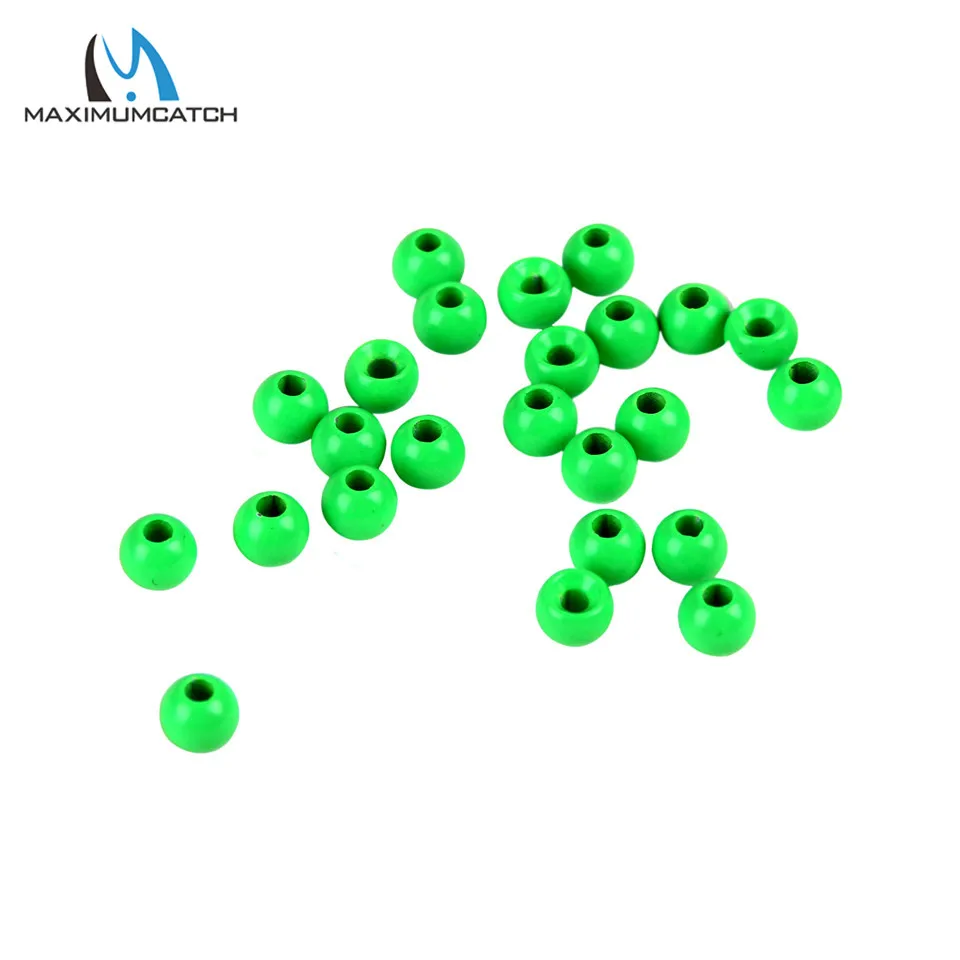 Fluo Green Maximumcatch 25 шт./лот, 2,0-4,6 мм, вольфрамовые бусины для завязывания мушек, круглый шар с головой Нимфы, материал для завязывания мушек, 18 разных цветов - Цвет: Fluo Green