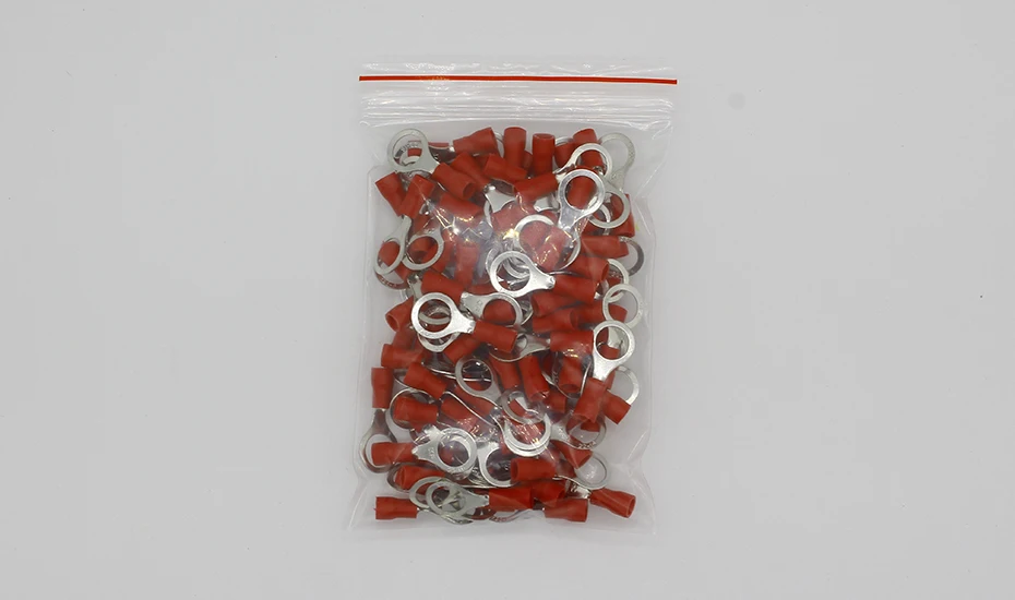 RV1.25-8 красный круговой 22-16 AWG 0,5-1.5mm2 изолированный Кольцевой зажим Соединительный кабель с разъемом кабеля разъем провода 100 шт./упак. RV1-8 RV