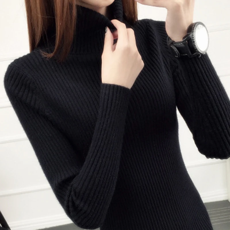 Новый High-Neck Sweater Вязание теплый тонкий Для женщин дна свитер Высокое Качество