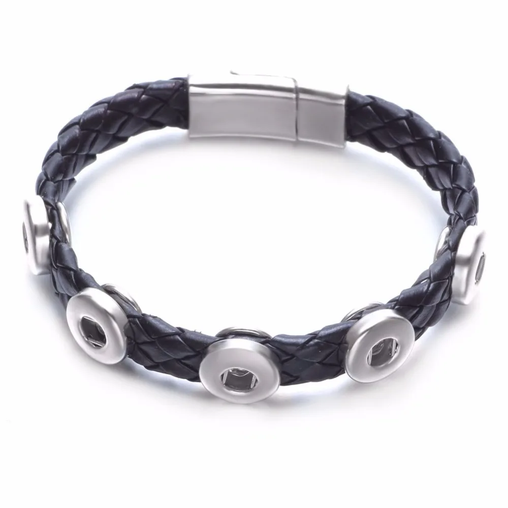 Genuine Woven Leather Magnet Snap Bracelet/Bangle Rope Bracelet Fit 12/18mm Button Jewelry SZ0494 | Украшения и аксессуары