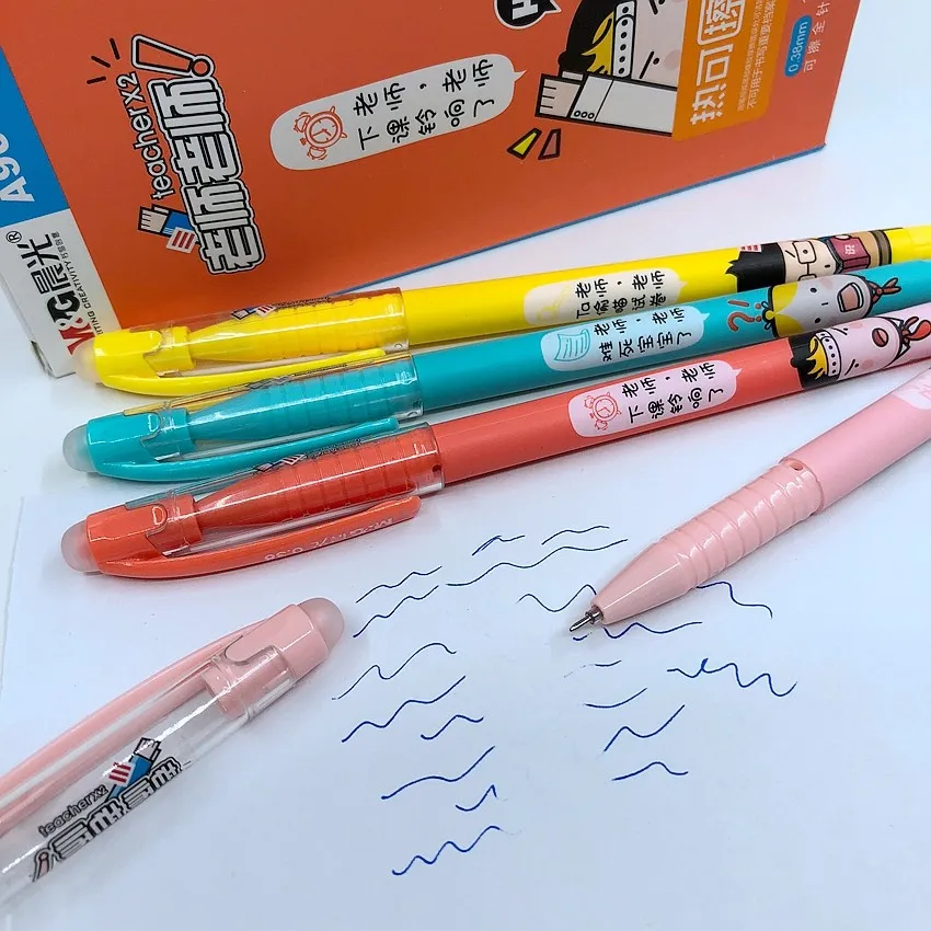 

(12 Pieces/Lot) M&G Kawaii Cartoon Magic Erasable Pen Blue Ink 0.38mm Gel Pens Cute School Stationery Kids Writing Tools A9007
