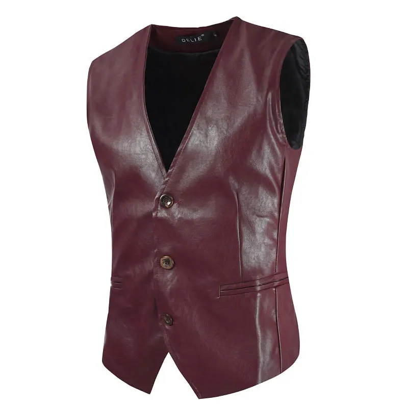 Men's PU Leahter Waistcoat Vest Business Casual Party Wedding | Мужская одежда