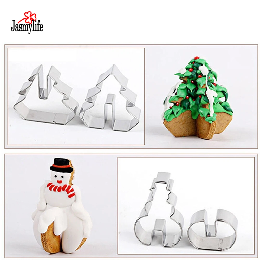 JASMYLIFE 8 Pcs 3D Christmas Scenario Cookie Cutter Set Cake Decoration Stainless Steel Biscuit Mould Baking Tools | Дом и сад