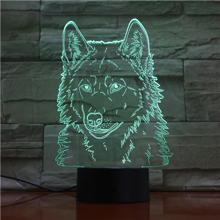 Волчья Голова 3D животное моделирование Настольный светильник светодиодный USB
