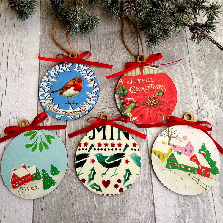 

10 Pcs Wooden Round Baubles With 10 M Hemp Ropes Wooden Round Hanging Decorations Tag Shapes Acrylic Paints WaterBrush Pigment