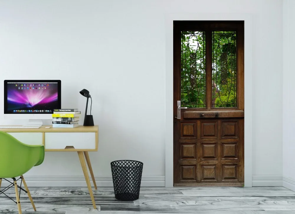 Настенная 3d наклейка со стеклянной деревянной дверью с рисунком|wall deco|wall muraldecal wall