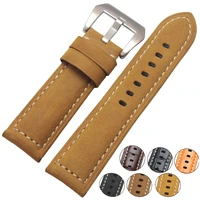 watchband 22mm 24mm handmade retro genuine leather men women watch band strap belt steel stainless buckle clasp