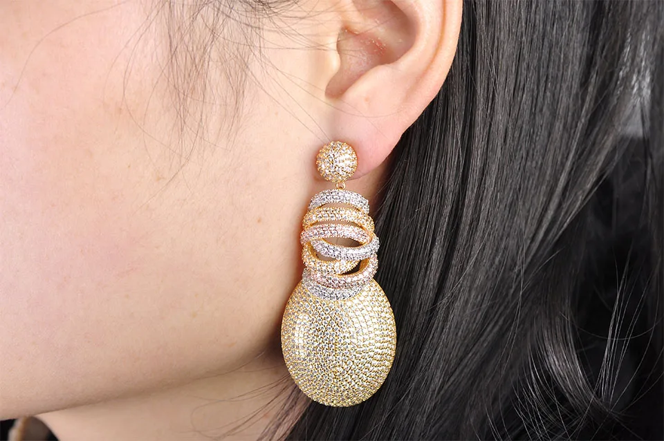 Dazz Full Mirco Pave Cubic Zircon серьги для женщин женские Золотой Дубай Свадебные медные бижутерия; серьги-подвески Pendientes