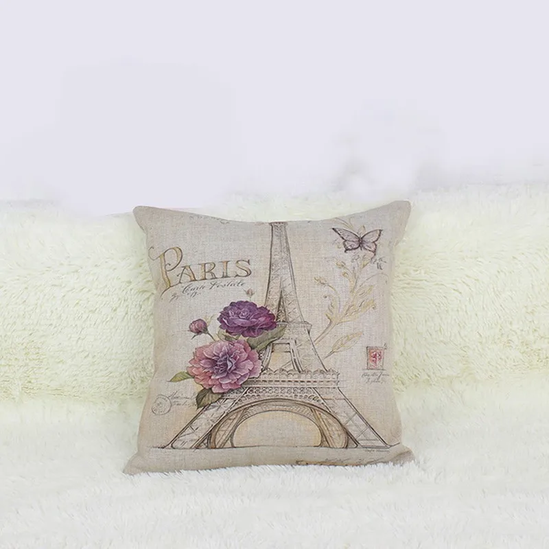 Модная наволочка из хлопка и льна с принтом в виде Парижа квадратная винтажная