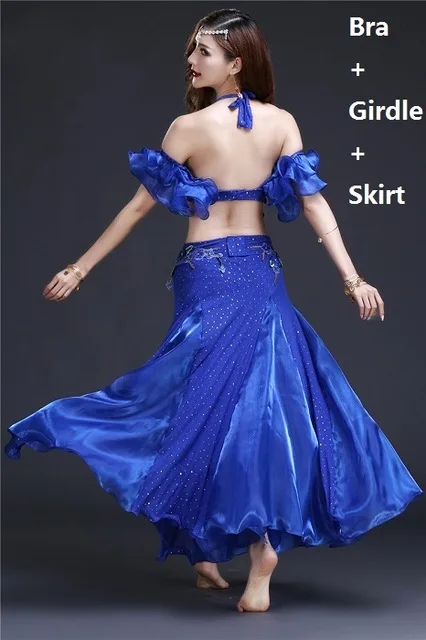 Bra and belt skirt Костюмы для танца живота женский костюм для танца живота карнавальный бюстгальтер пояс Длинная юбка Болливуд индийская одежда экзотическая танцевальная одежда - Цвет: Bra and belt skirt