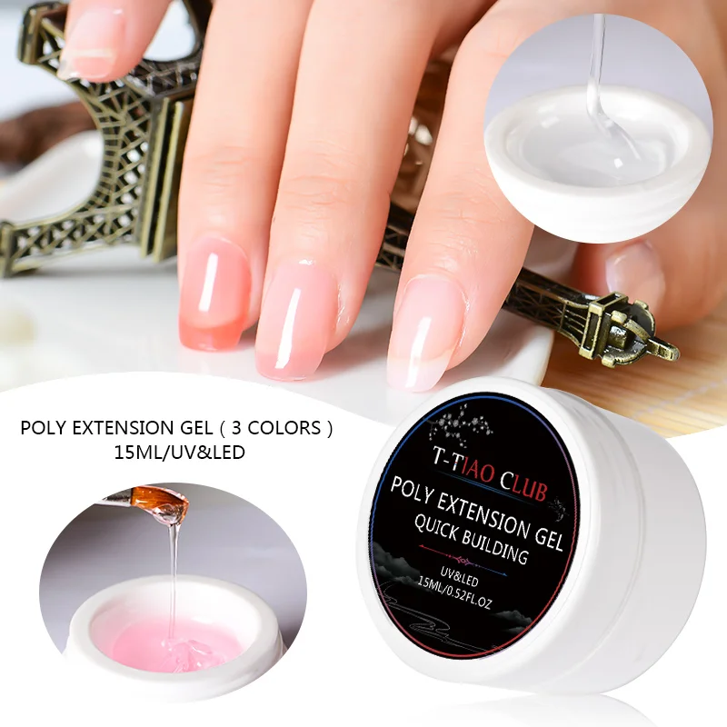 

T-TIAO CLUB 15ml Poly Quick Building UV Nail Gel Pink Nude Crystal Jelly Builder UV Gel Finger Extension Building Nail Art Ti