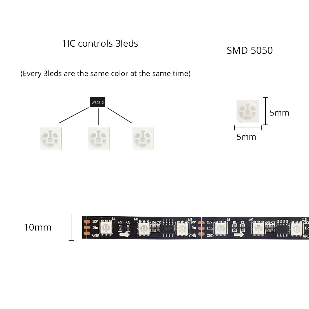 1 комплект шт 60 светодиодов DC12V Светодиодная лента 2811 WS2811 5050 полноцветная RGB
