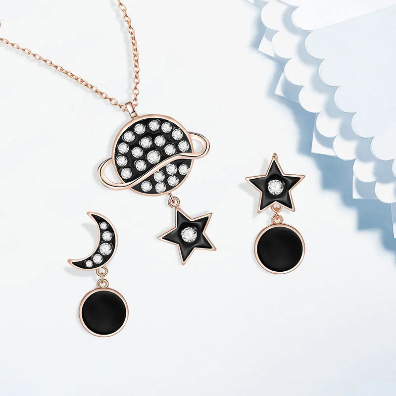 iMucci Fashion Crystal Earrings Necklace Jewelty Set for Women Ethnic Star&ampMoon Pendant Female Party Wedding Femme | Украшения и