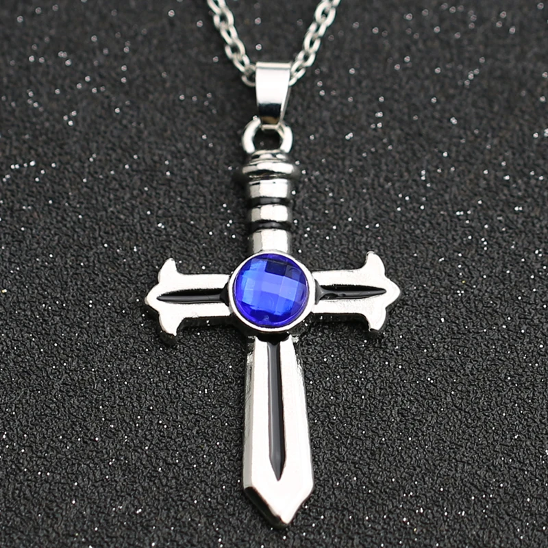 Ожерелье с хвостом феи серое ожерелье голубым кристаллом серебряное кулоном в