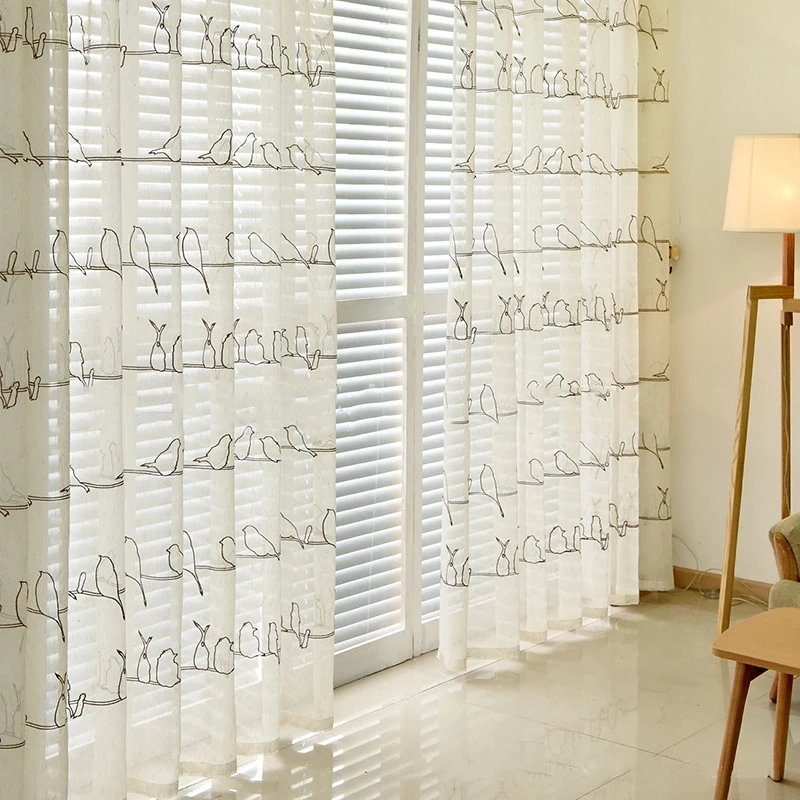 Пасторальные тюлевые шторы для гостиной детские с вышивкой птиц спальни льняные