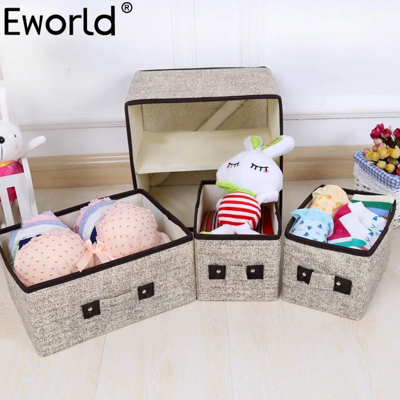 Eworld горячая Распродажа креативные двухслойные 3 ящика льняные Цветные Ящики для