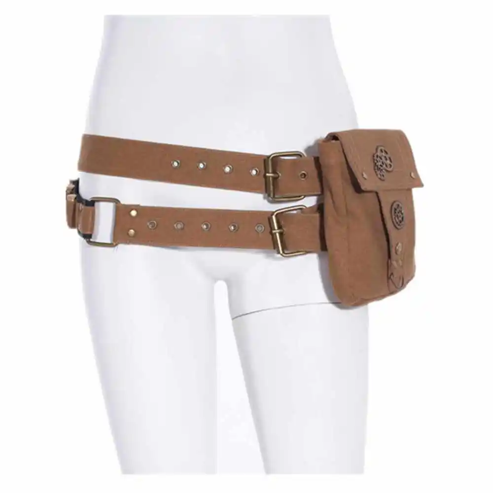 Женский ремень в стиле стимпанк с карманами брезентовый металлический пояс