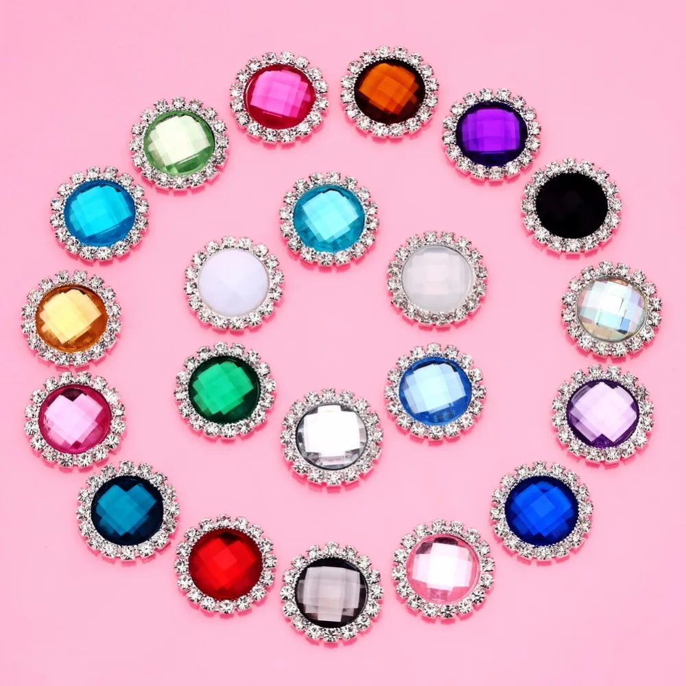 Акриловая пуговица со стразами 20 мм с плоским основанием смешанные цвета 10