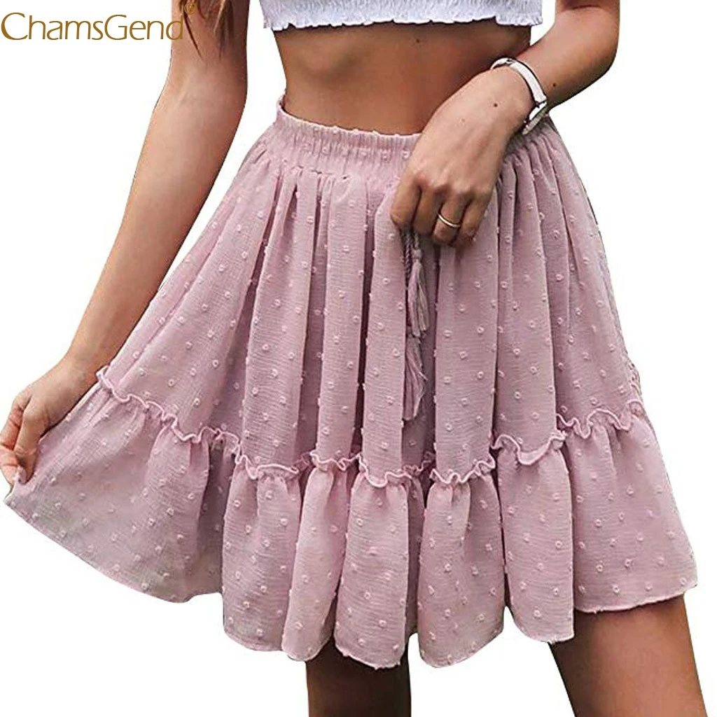 Boho летняя плиссированная юбка женская размера плюс короткая в горошек с высокой