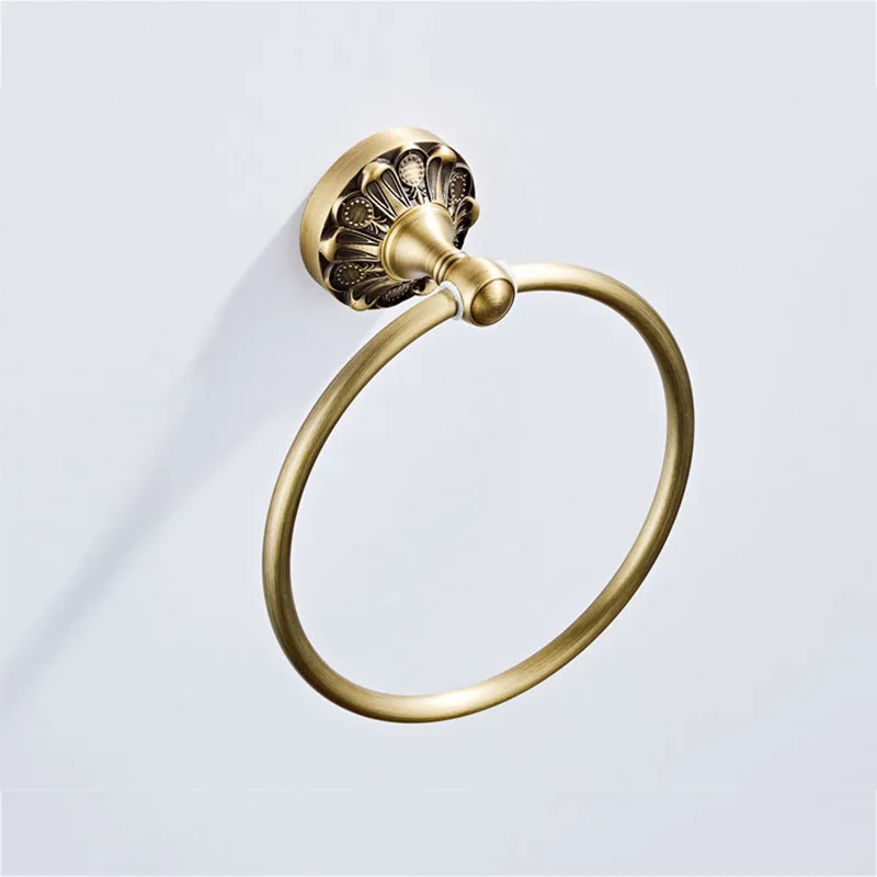 towel ring Round Античный Набор аксессуаров для ванной комнаты, бронзовый держатель для туалетной бумаги, держатель для ванной комнаты, мыльница, крючок для халата, держатель для туалетной бумаги, кольцо для полотенец - Цвет: towel ring Round