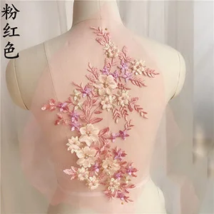 pink 1 шт. Кружевная аппликация отделка Вышивка Шитье мотив Свадебные DIY ремесло цветок розовый красный темно-синий желтый кружевная ткань - Цвет: pink