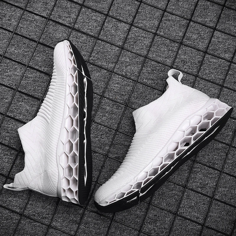 Slip On White weideng лезвие hombre мужчин кроссовки волна квартир летать сетка пророчество случайные дыхания баскетбол спортивной обуви охлаждения шок поглощения моды кемпинг плюс 44 размера - Цвет: Slip On White