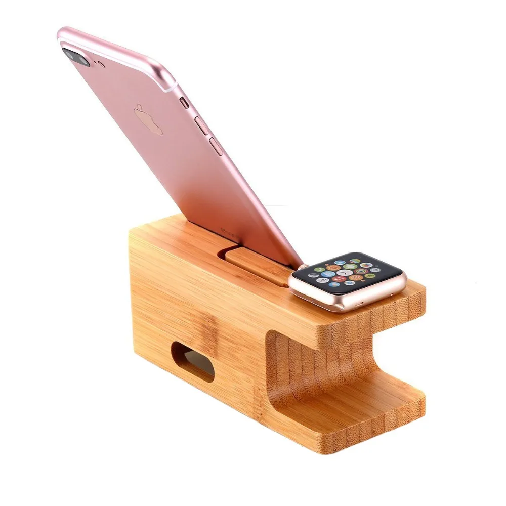 Горячая Мода comboo древесины зарядки Держатель стойка для iphone и apple watch два в одном