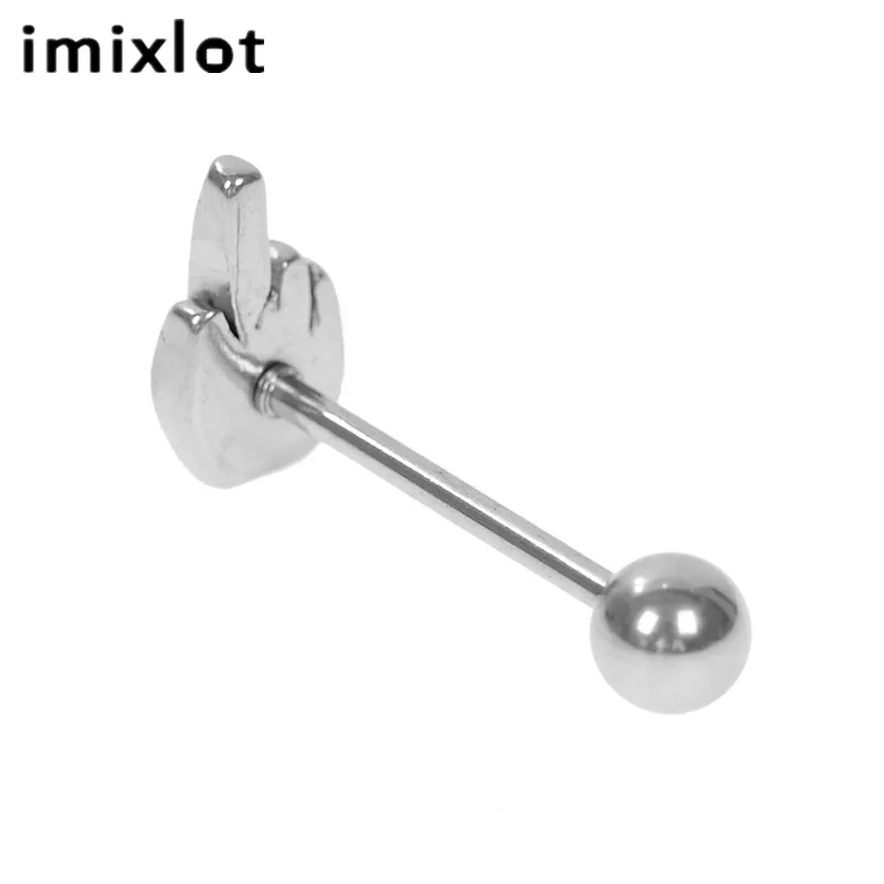 Imixlot панк нержавеющая сталь ручной пирсинг для языка серебро цвет украшения для мужчин женщин возвести средний палец