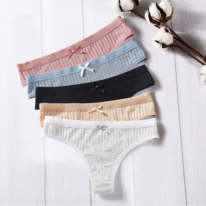 5 шт./партия с резьбой средней талией стринги хлопковые дышащие трусы милые