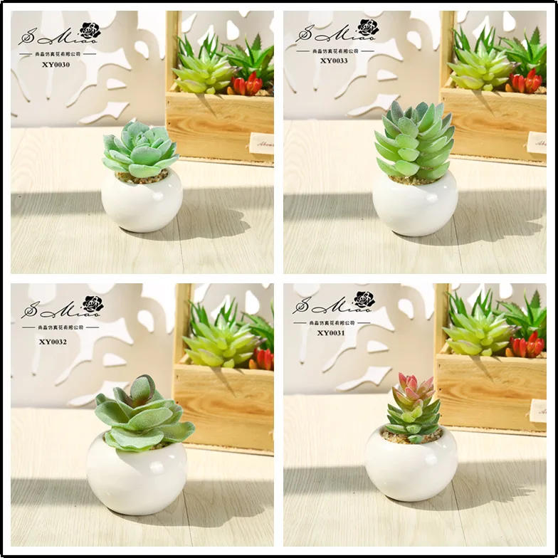 4 набора искусственных зеленых растений в горшках для дома, офиса, балкона: тропический мини-бонсай, фальшивые цветы и орнаменты.