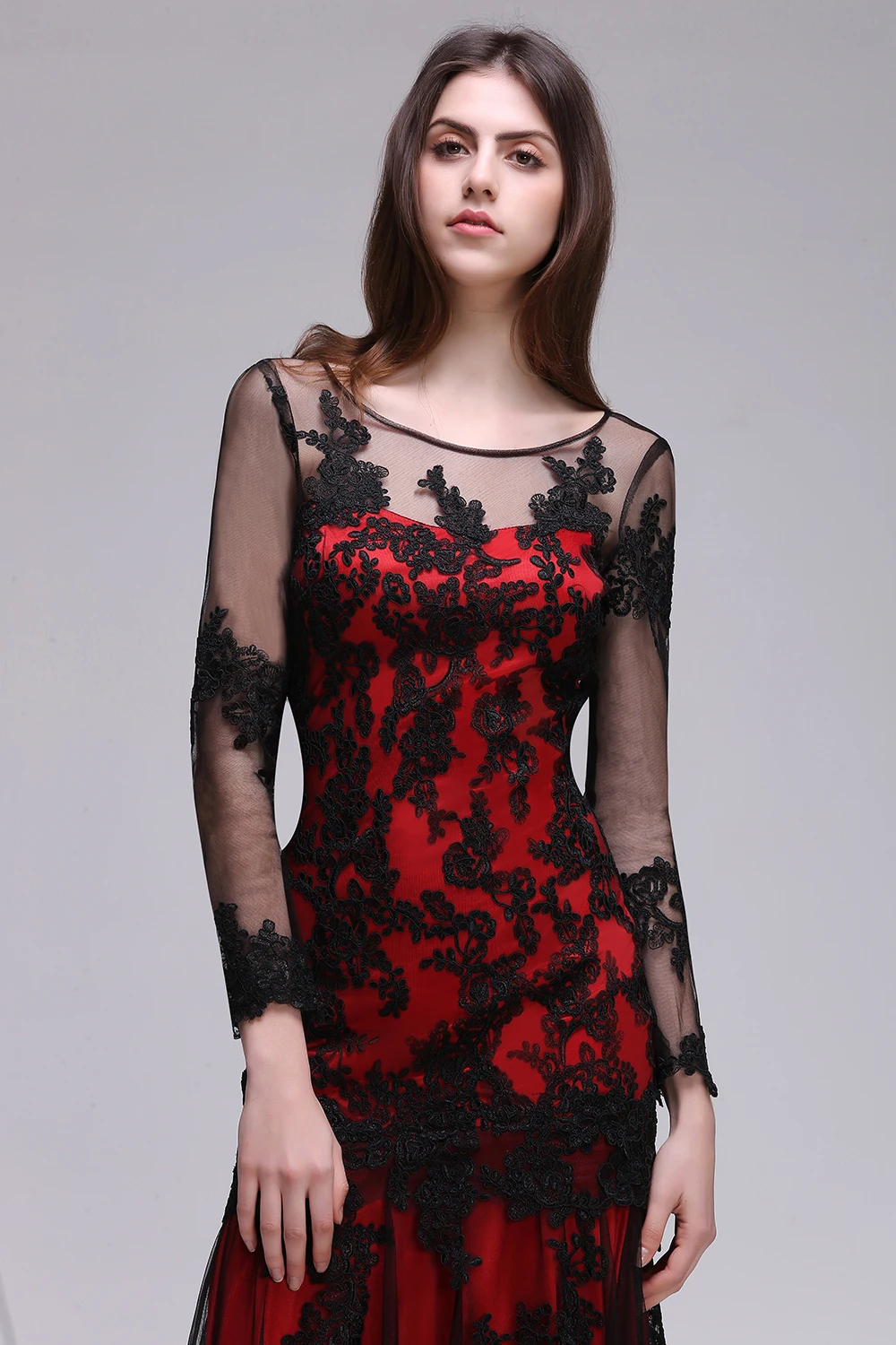Robe de Soiree Longue винтажное прозрачное красное кружевное вечернее платье русалки с