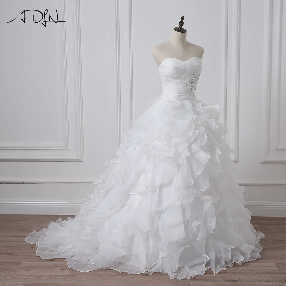 ADLN Robe De Mariage White/ Ivory Ball Gown Wedding Dress Applique Beaded Pleats Ruffled Organza Bridal Gowns In Stock