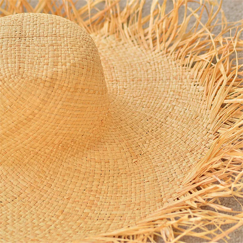 Летняя женская соломенная шляпа с широкими полями Raffia пляжная кисточками и